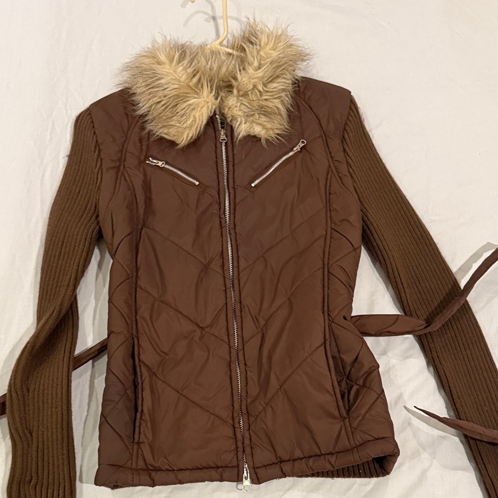Brown Faux Fur Collar Jacket